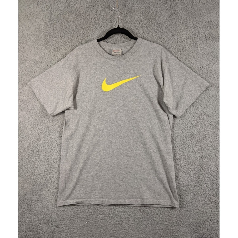 Vtg Nike T Shirt Mens M Heather Gray Cotton Swoosh Logo Streetwear Y2K 90s